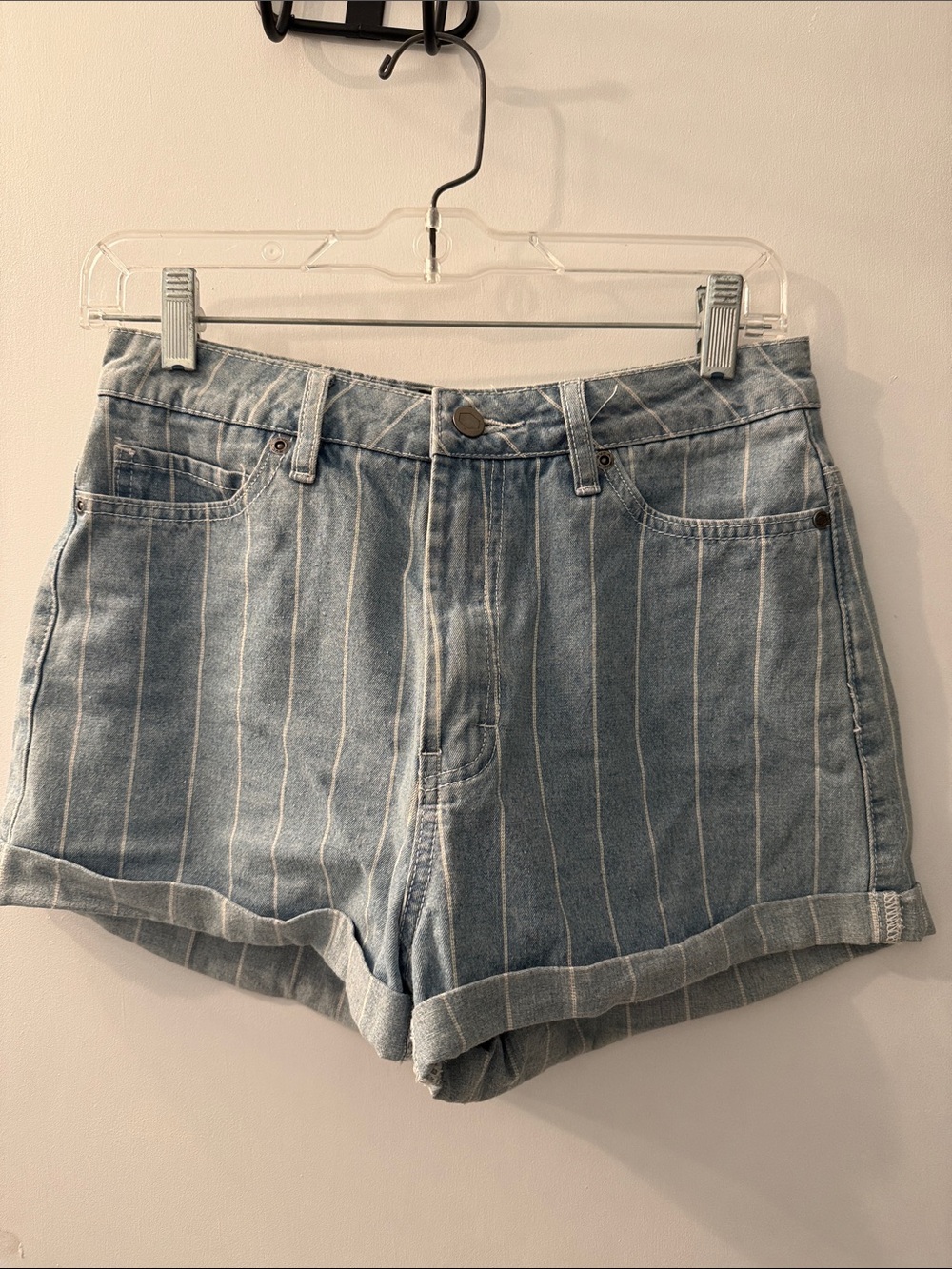 RVCA Striped Denim High-Waist Women's Shorts - Light Blue